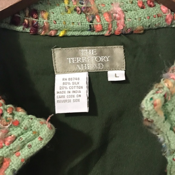 The Territory Ahead Green Multicolor Tweed Silk Grandmacore Blazer Button Up L - Picture 6 of 8